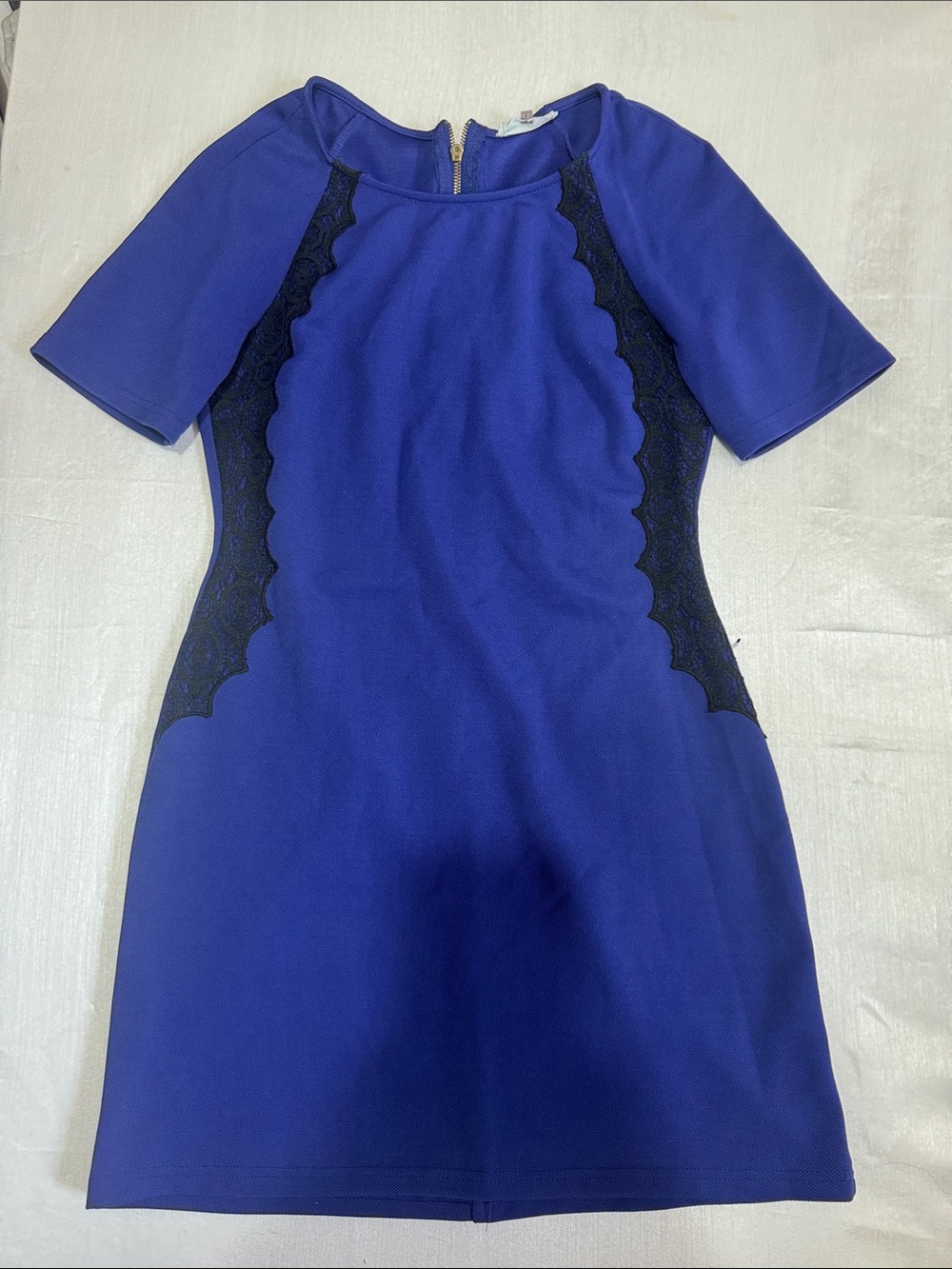 Cobalt Midi Dress with Black Lace Side Panels